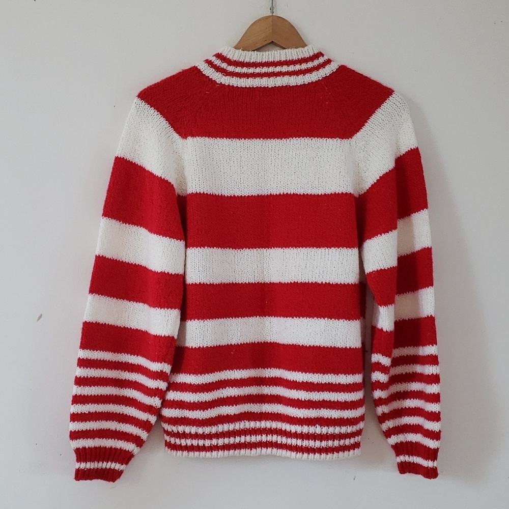 Vintage, Her's a Hug Red & White Stripe "Candy Cane" Christmas Sweater Size M - Picture 2 of 16